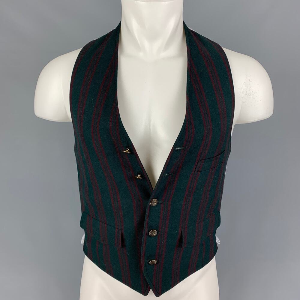 BAND OF OUTSIDERS Size 36 Green Burgundy Stripe Wool Cotton Vest